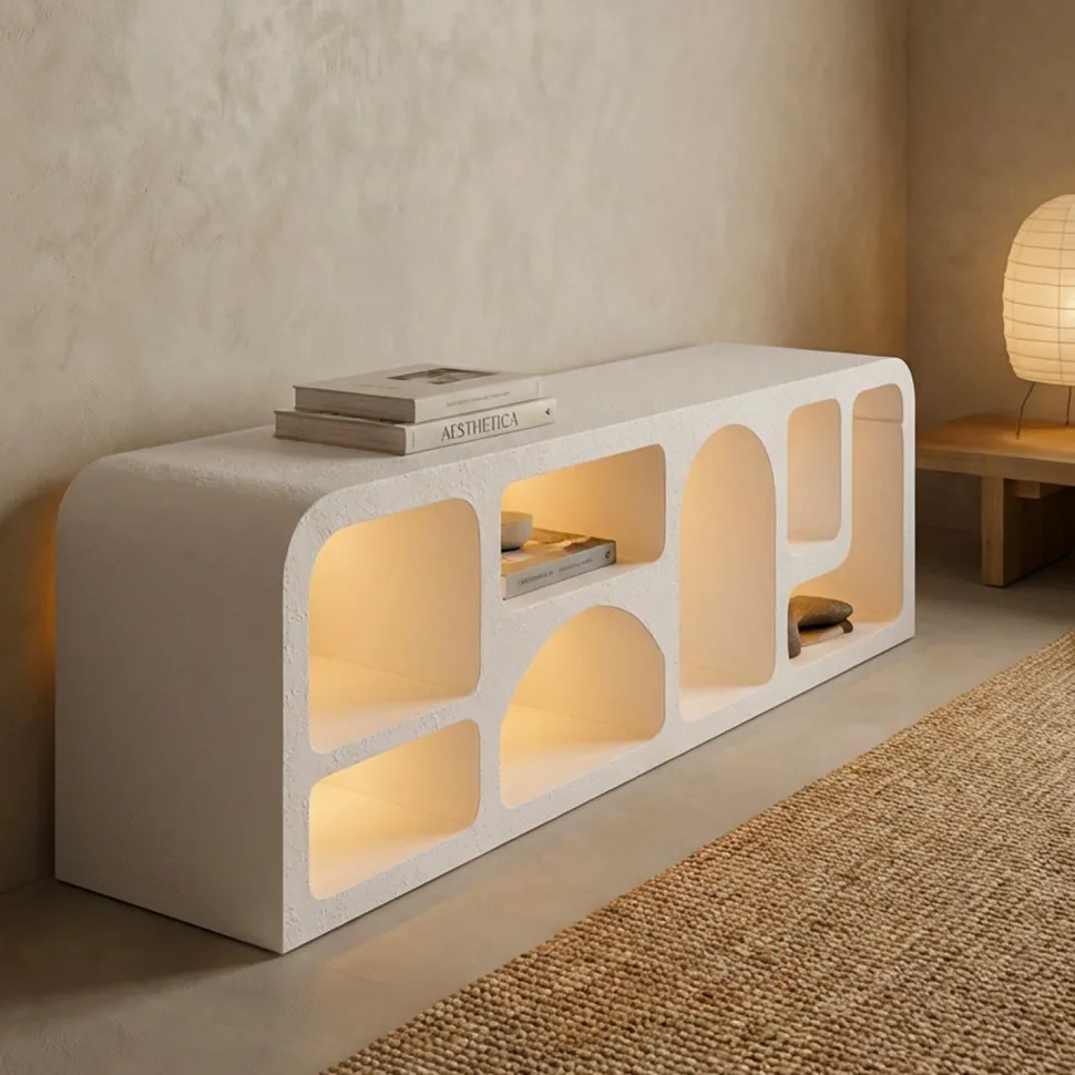 Buffet bas L160cm design arches avec LED intégrées Navalor Blanc