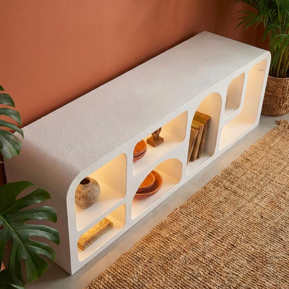 Buffet bas L160cm design arches avec LED intégrées Navalor Blanc