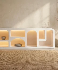 Buffet bas L160cm design arches avec LED intégrées Navalor Blanc