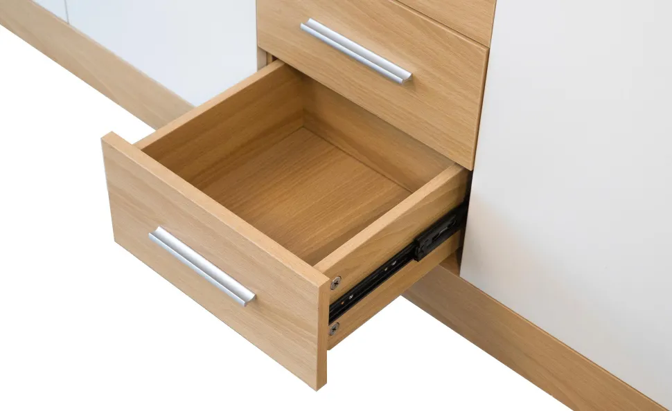 Buffet contemporain L190cm 4 portes er 4 tiroirs Lunata Bois sonoma et Blanc