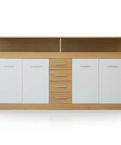 Buffet contemporain L190cm 4 portes er 4 tiroirs Lunata Bois sonoma et Blanc