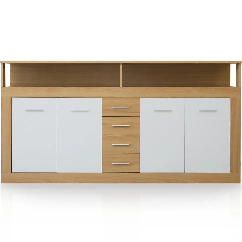 Buffet contemporain L190cm 4 portes er 4 tiroirs Lunata Bois sonoma et Blanc