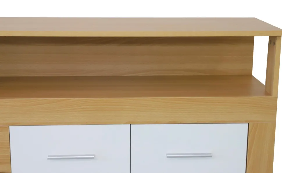 Buffet contemporain L190cm 4 portes er 4 tiroirs Lunata Bois sonoma et Blanc