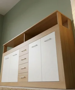 Buffet contemporain L190cm 4 portes er 4 tiroirs Lunata Bois sonoma et Blanc
