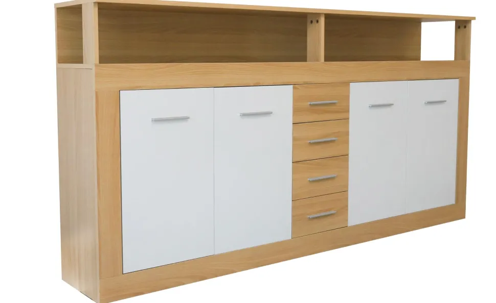 Buffet contemporain L190cm 4 portes er 4 tiroirs Lunata Bois sonoma et Blanc