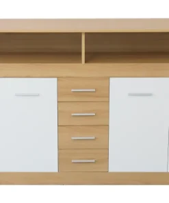 Buffet contemporain L190cm 4 portes er 4 tiroirs Lunata Bois sonoma et Blanc