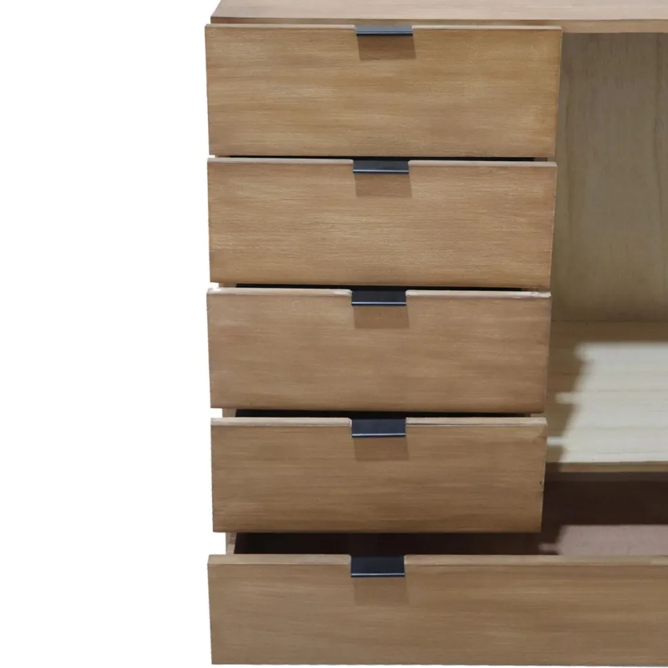 Buffet haut 5 tiroirs et 1 porte battante Panara L90cm Bois d'acacia patiné