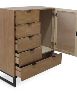 Buffet haut 5 tiroirs et 1 porte battante Panara L90cm Bois d'acacia patiné
