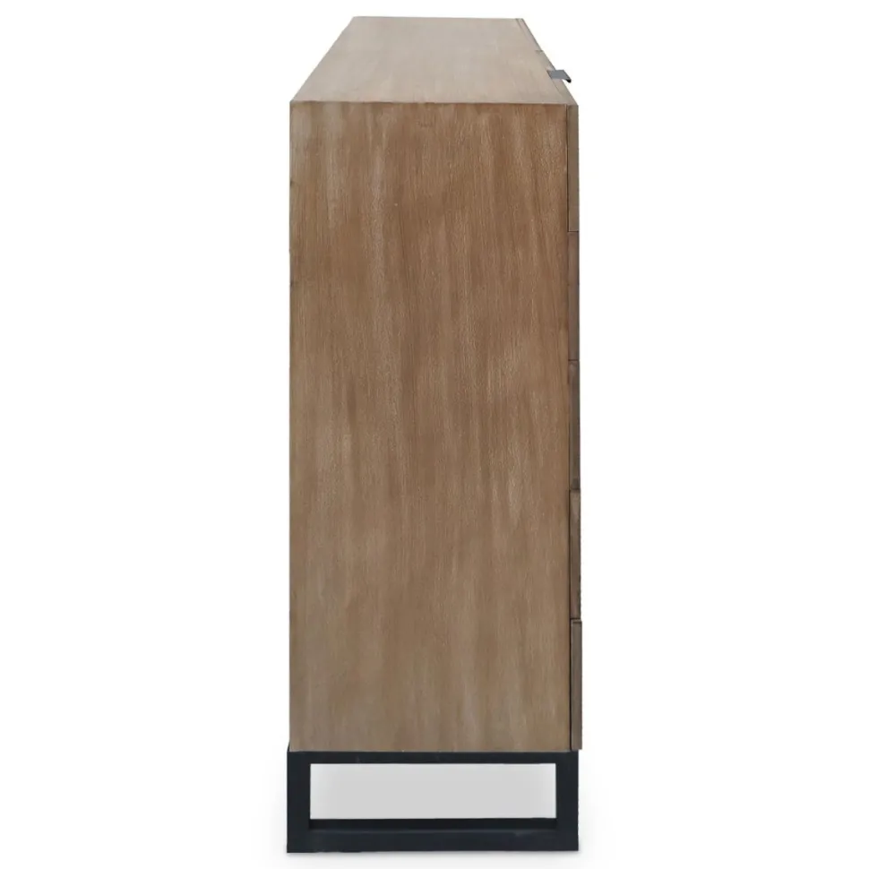 Buffet haut 5 tiroirs et 1 porte battante Panara L90cm Bois d'acacia patiné