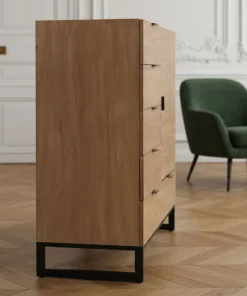 Buffet haut 5 tiroirs et 1 porte battante Panara L90cm Bois d'acacia patiné