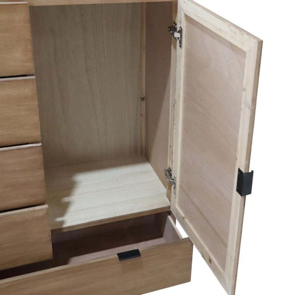 Buffet haut 5 tiroirs et 1 porte battante Panara L90cm Bois d'acacia patiné