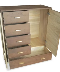 Buffet haut 5 tiroirs et 1 porte Edgar L90cm Bois Marron et Métal Or