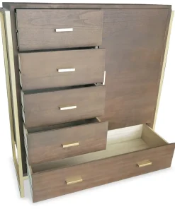 Buffet haut 5 tiroirs et 1 porte Edgar L90cm Bois Marron et Métal Or