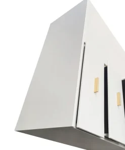 Buffet haut moderne 5 tiroirs et 1 porte Nestor Taupe clair et Or