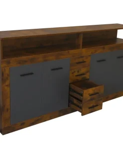 Buffet style industriel L190cm 4 portes er 4 tiroirs Lunata Bois foncé et Gris