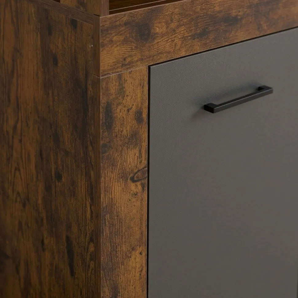 Buffet style industriel L190cm 4 portes er 4 tiroirs Lunata Bois foncé et Gris