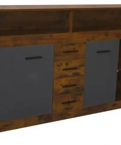 Buffet style industriel L190cm 4 portes er 4 tiroirs Lunata Bois foncé et Gris