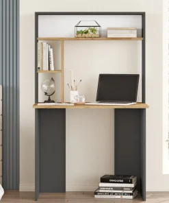 Bureau 3 étagères Nizart L90cm Bois et Anthracite