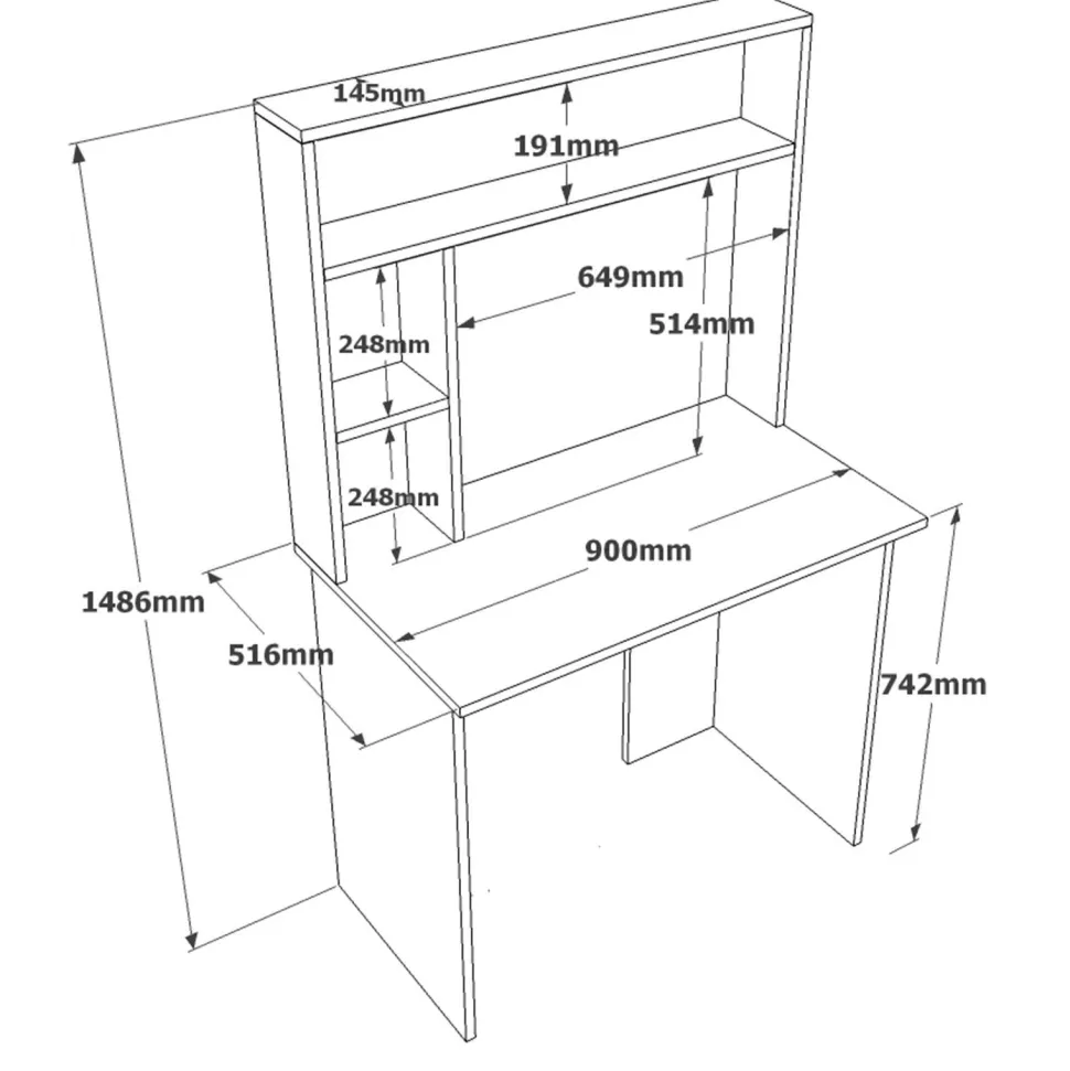Bureau 3 étagères Nizart L90cm Bois et Anthracite