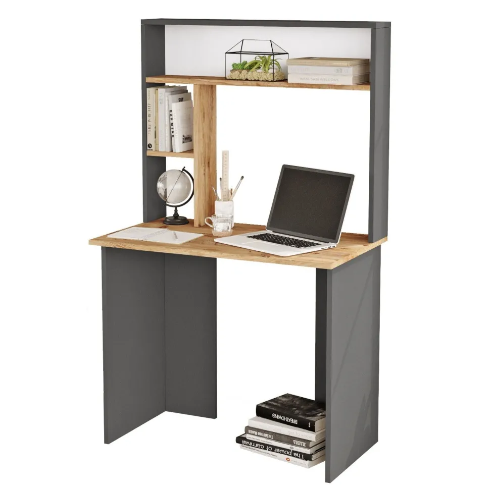 Bureau 3 étagères Nizart L90cm Bois et Anthracite