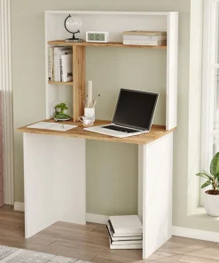 Bureau 3 étagères Nizart L90cm Bois et Blanc