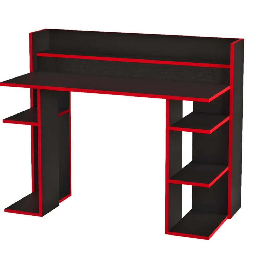 Bureau à étagères style gamer Vrecto L124cm Noir et Rouge