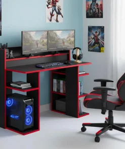 Bureau à étagères style gamer Vrecto L124cm Noir et Rouge