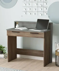 Bureau 1 tiroir Manolo Bois Marron et Effet Ciment Gris