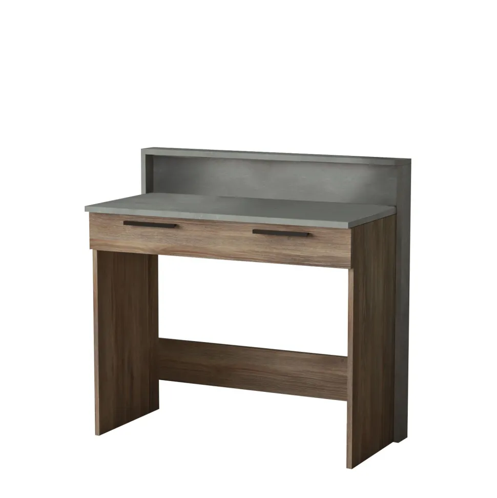Bureau 1 tiroir Manolo Bois Marron et Effet Ciment Gris
