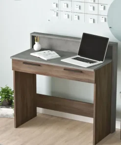 Bureau 1 tiroir Manolo Bois Marron et Effet Ciment Gris