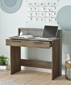 Bureau 1 tiroir Manolo Bois Marron et Effet Ciment Gris
