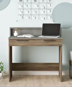 Bureau 1 tiroir Manolo Bois Marron et Effet Ciment Gris