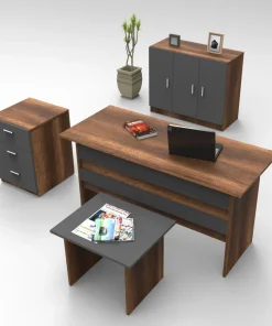Bureau, armoire, commode et table basse Busymo Chêne foncé et Noir