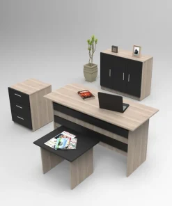 Bureau, armoire, commode et table basse Busymo Chêne clair et Noir