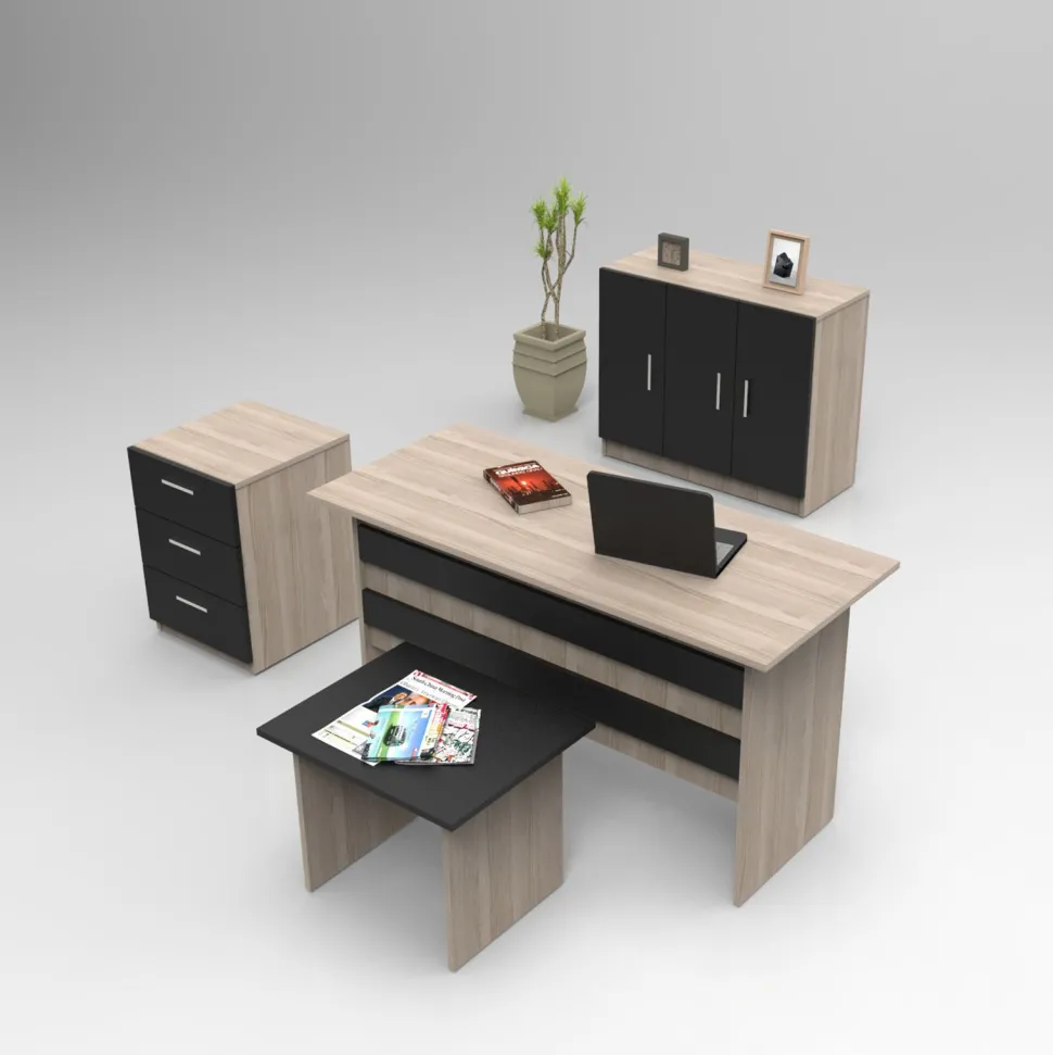 Bureau, armoire, commode et table basse Busymo Chêne clair et Noir