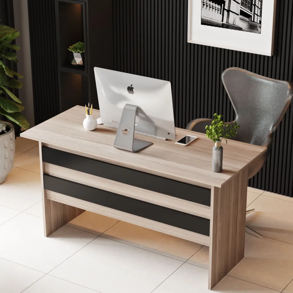 Bureau, armoire, commode et table basse Busymo Chêne clair et Noir