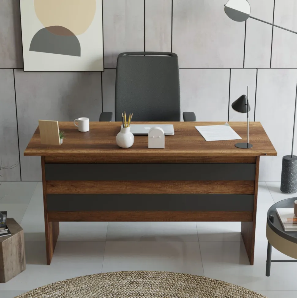 Bureau contemporain Busymo Chêne foncé et Gris