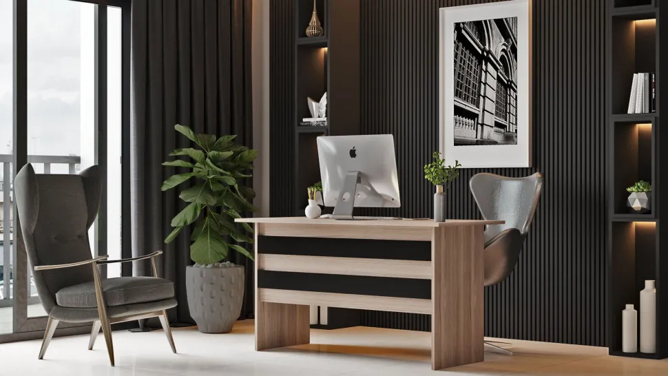 Bureau contemporain Busymo Chêne clair et Noir