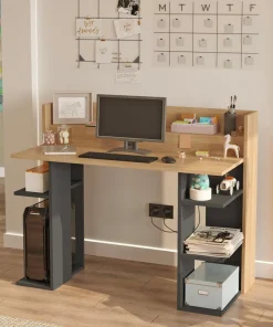 Bureau design à étagères Vrecto L124cm Bois et Gris