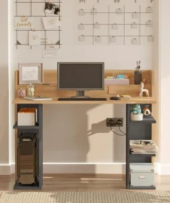 Bureau design à étagères Vrecto L124cm Bois et Gris