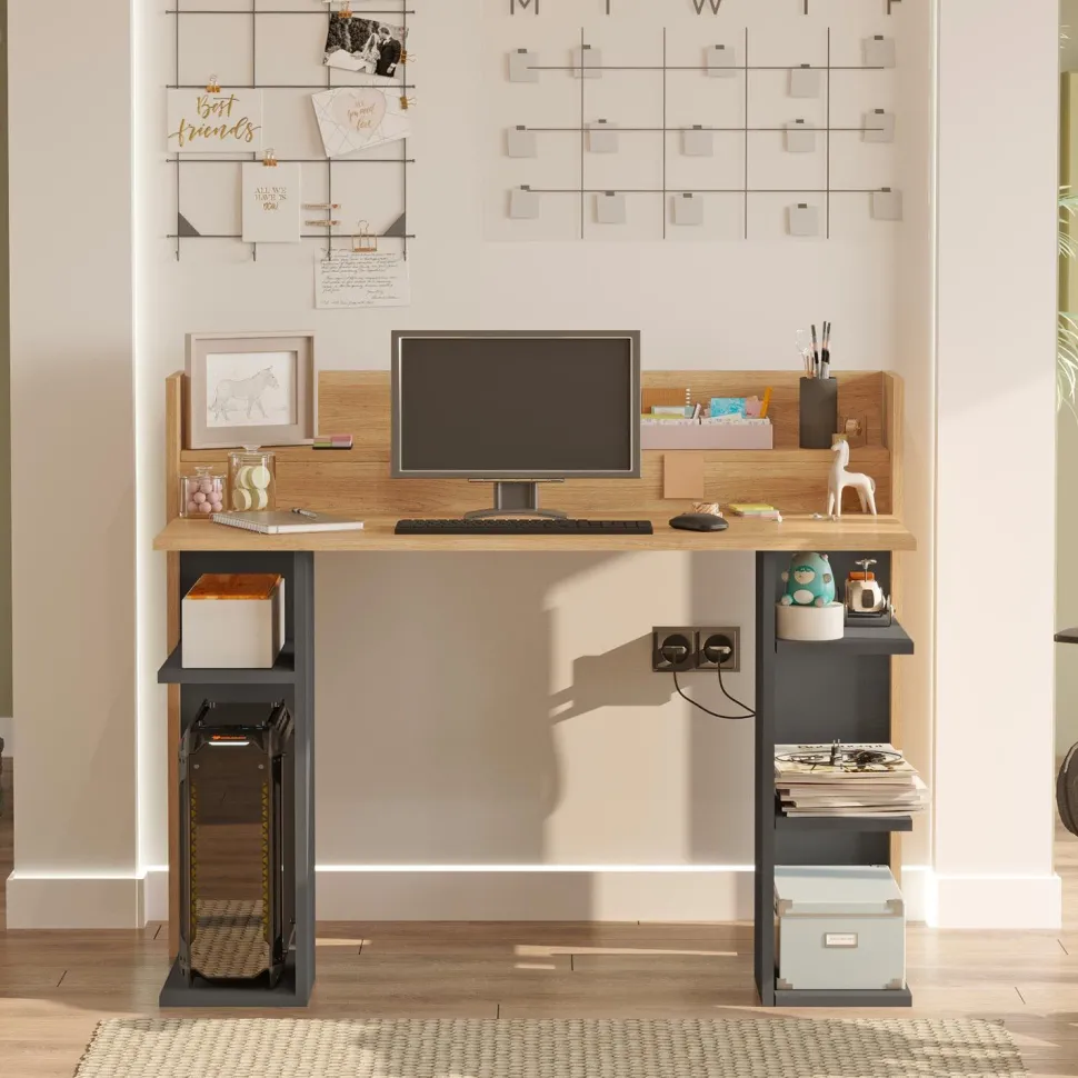 Bureau design à étagères Vrecto L124cm Bois et Gris