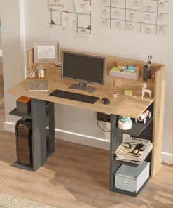 Bureau design à étagères Vrecto L124cm Bois et Gris