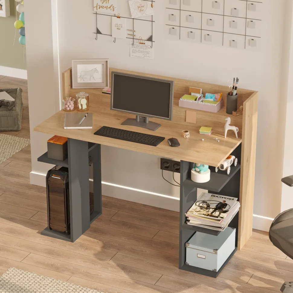 Bureau design à étagères Vrecto L124cm Bois et Gris