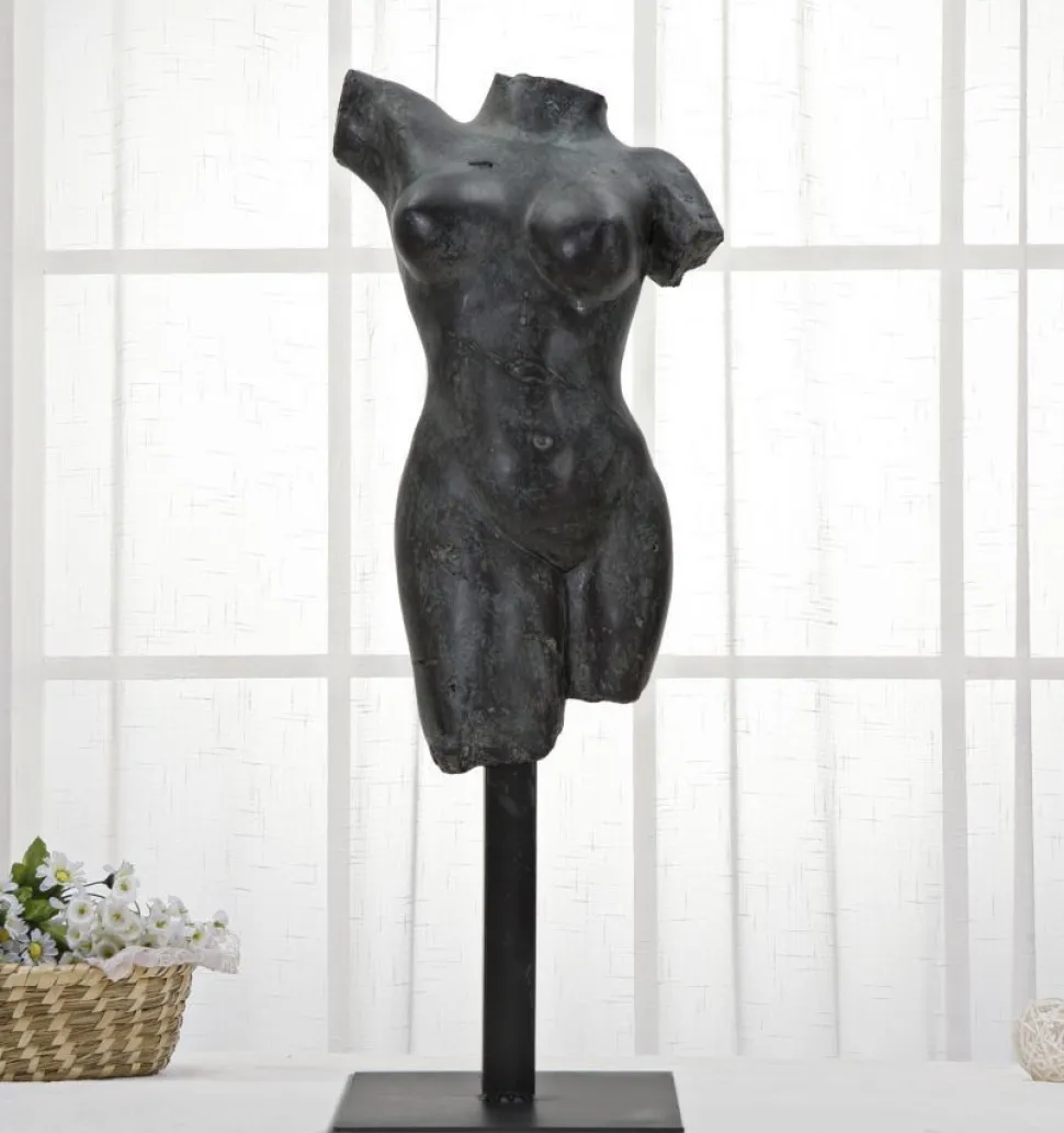 Buste Femme Polyrésine Noir socle en fer