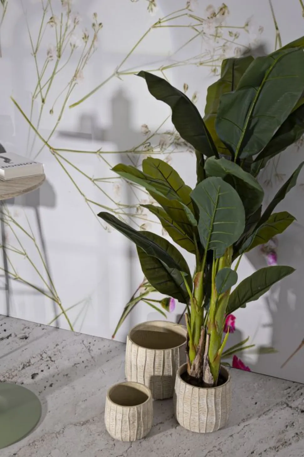 Cache-pot 3 pcs texture naturelle beige