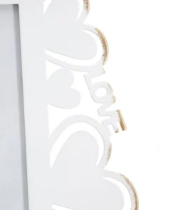 Cadre photo en métal blanc avec motifs cœur en verre doré