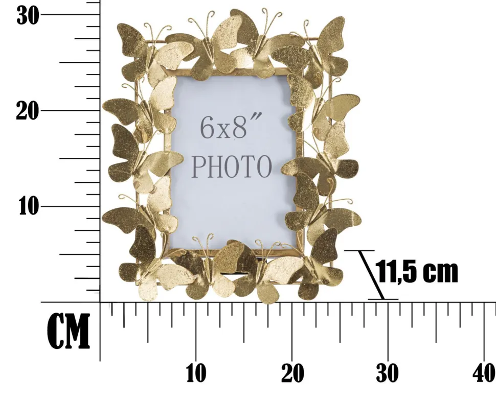 Cadre photo métal doré décor papillons en fer et verre