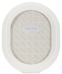 Cadre photo ovale polyrésine blanche avec finition en verre