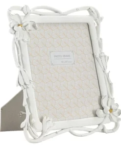 Cadre photo rectangulaire Magnolia Polyrésine blanc tissage de fleurs