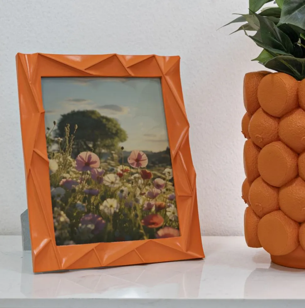 Cadre photo rectangulaire en polyrésine Orange et verre